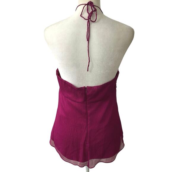 Express Y2K Silk Magenta Pink Embellished Babydoll Halter Top Medium - Picture 3 of 11